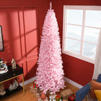 8-foot pink pencil Christmas tree with full branches for festive holiday decor