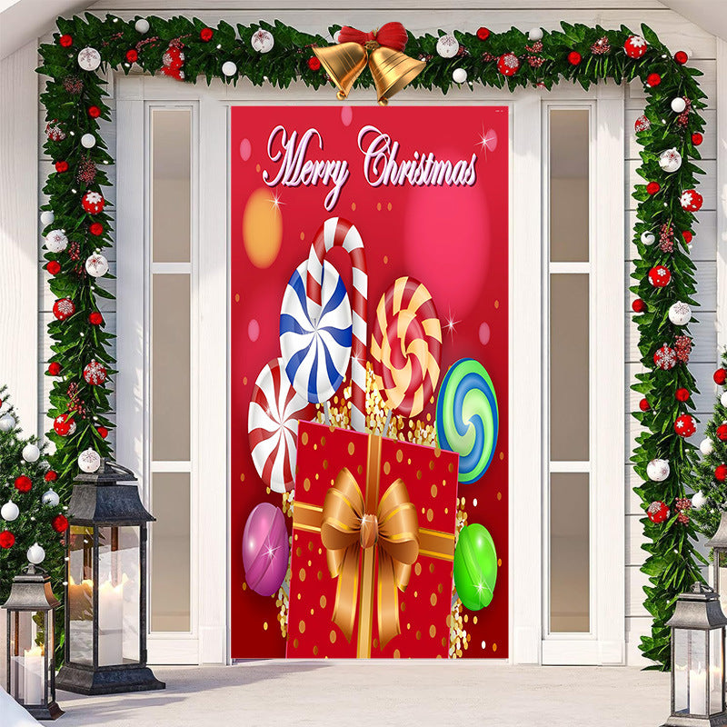 Vibrant Christmas tapestry with festive holiday motifs for doorway