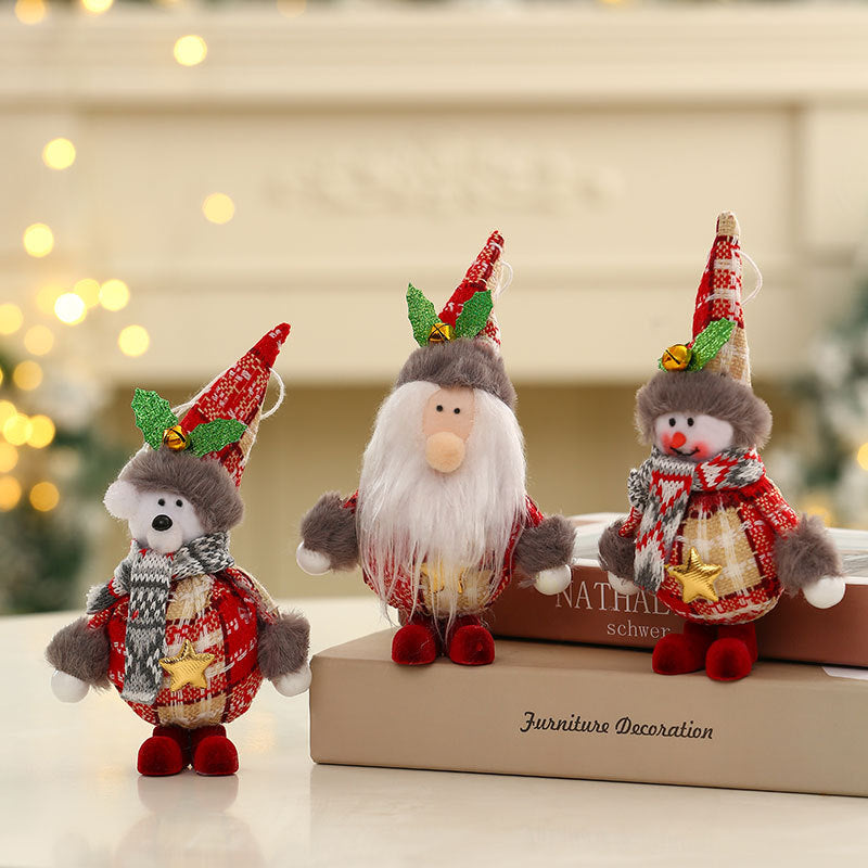 A small festive foam fabric standing doll ready for Christmas tree decoration