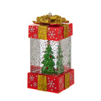 White snowman gift box Christmas decoration with soft lighting