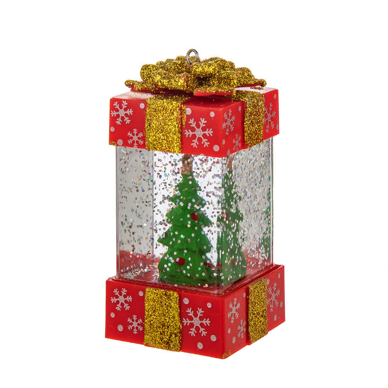 White snowman gift box Christmas decoration with soft lighting