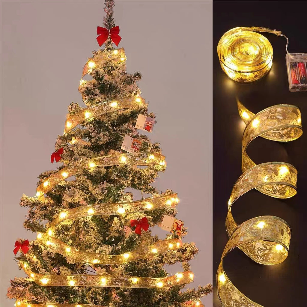 Silver silk-wrapped LED Christmas lights in warm white and color variations