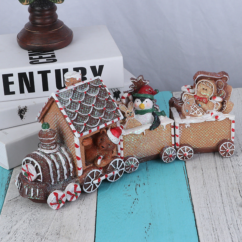 Small gingerbread Christmas train decoration display