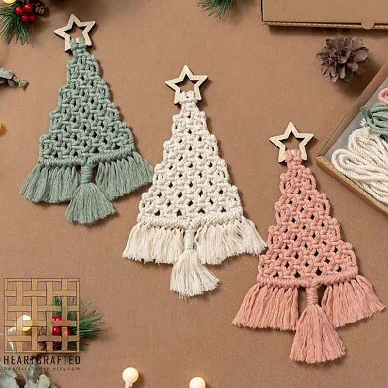 Christmas tree macrame kit contents showing rope and instructions