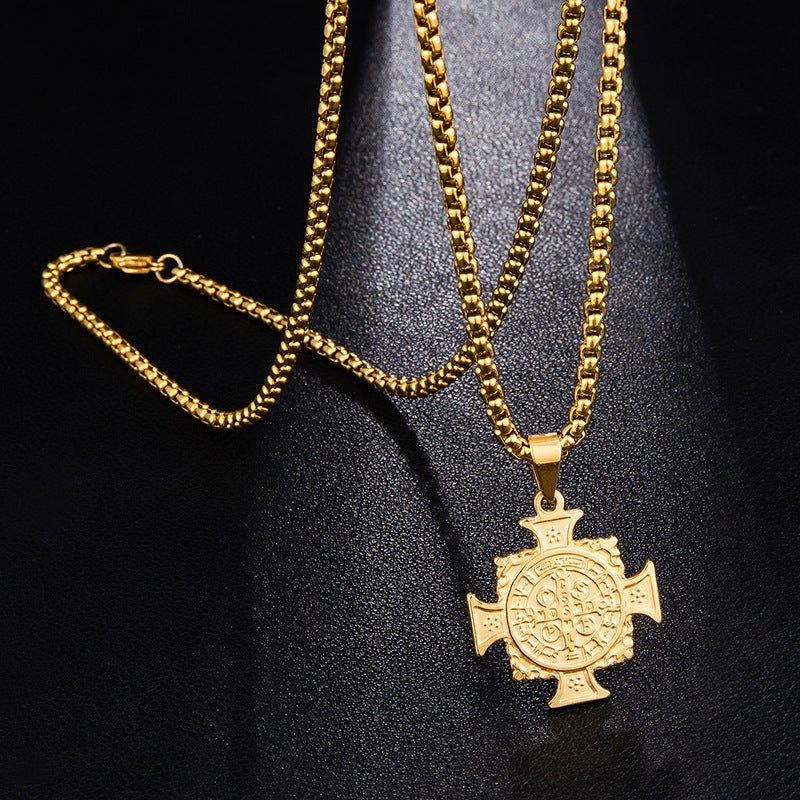 Men's stainless steel religious pendant necklace