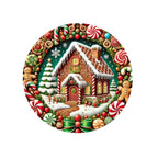 Sweet Christmas house scene on decorative round wooden sign