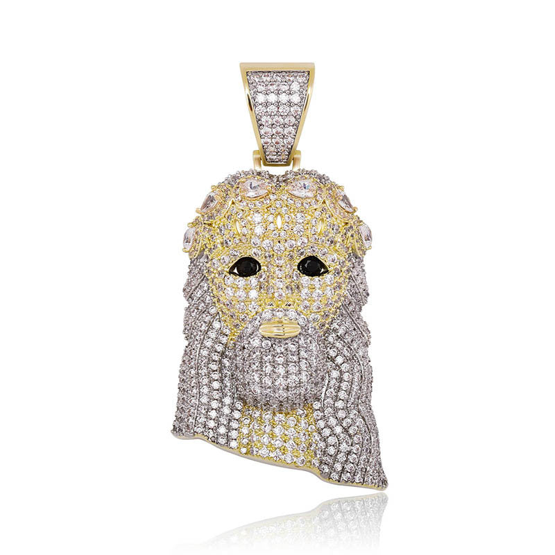 Close-up view of vintage pendant with religious portrait design