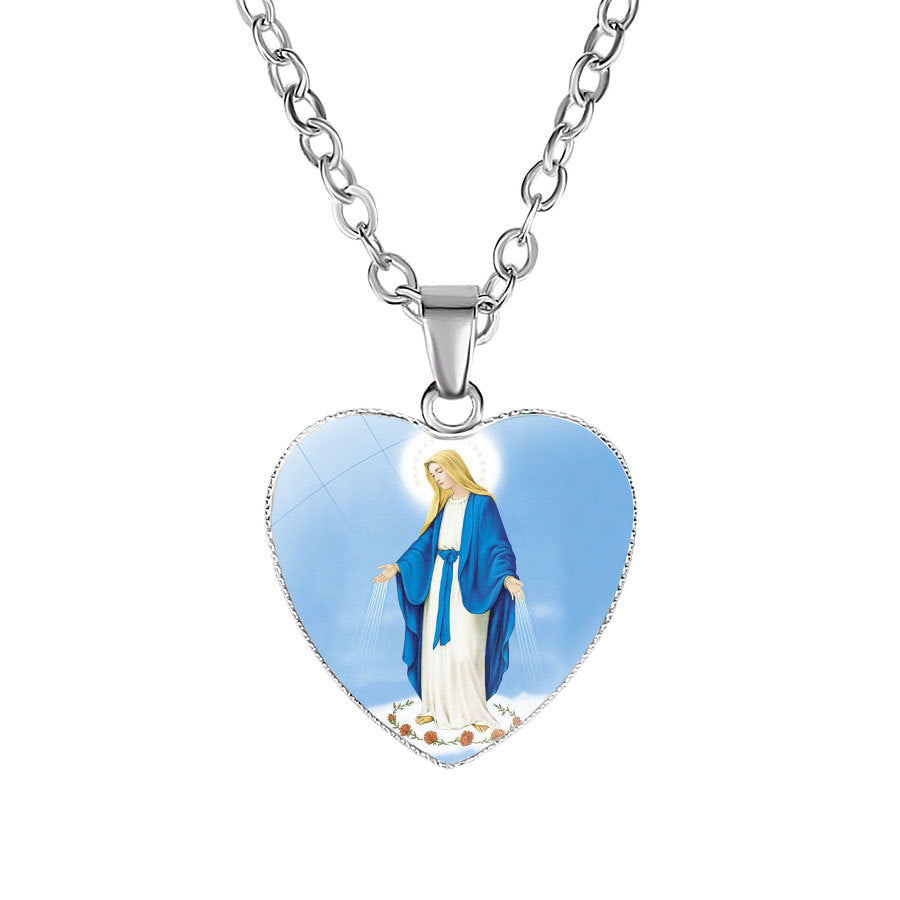 Elegant Catholic necklace with heart-shaped glass pendant