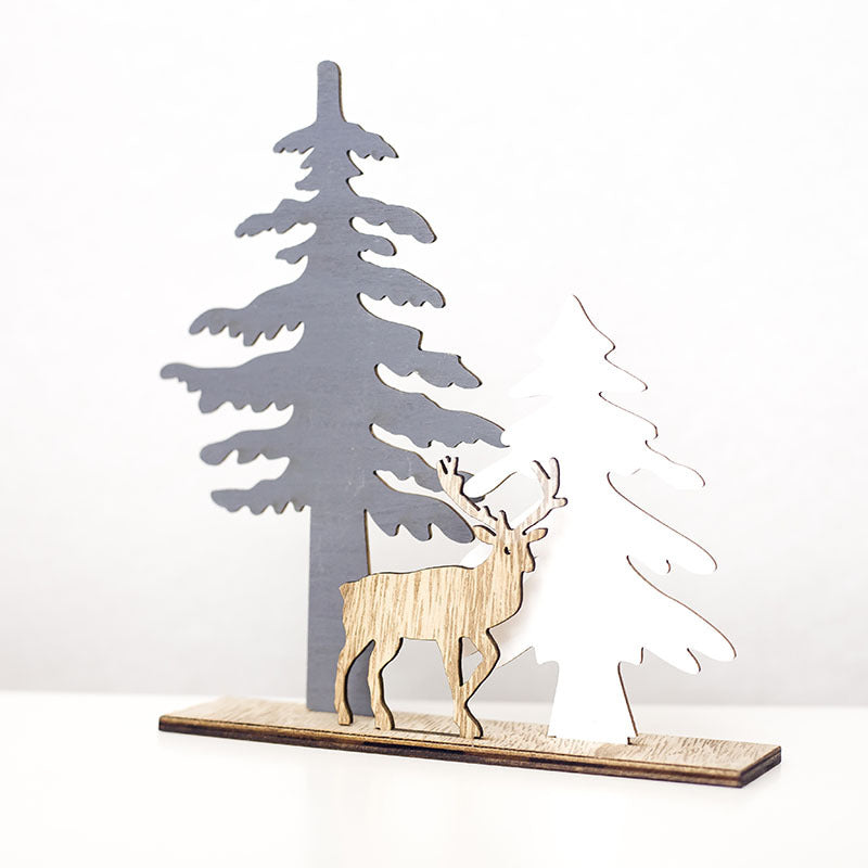 Dimensional wood elk Christmas ornament with 3D splicing design for holiday display