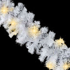 Close-up of glowing LED lights on white Christmas garland