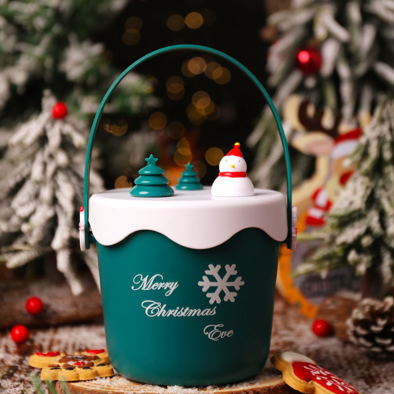 Red barrel-style Christmas tote bag featuring festive holiday design for fruit gifting Main image