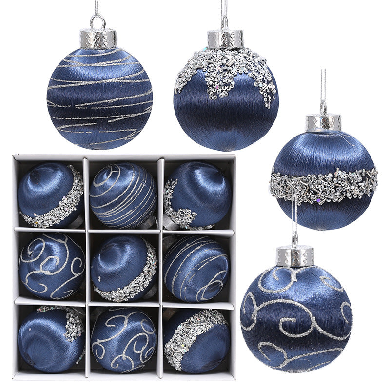 Painted foam Christmas ball ornament set displayed as Christmas tree decorations with festive colors
