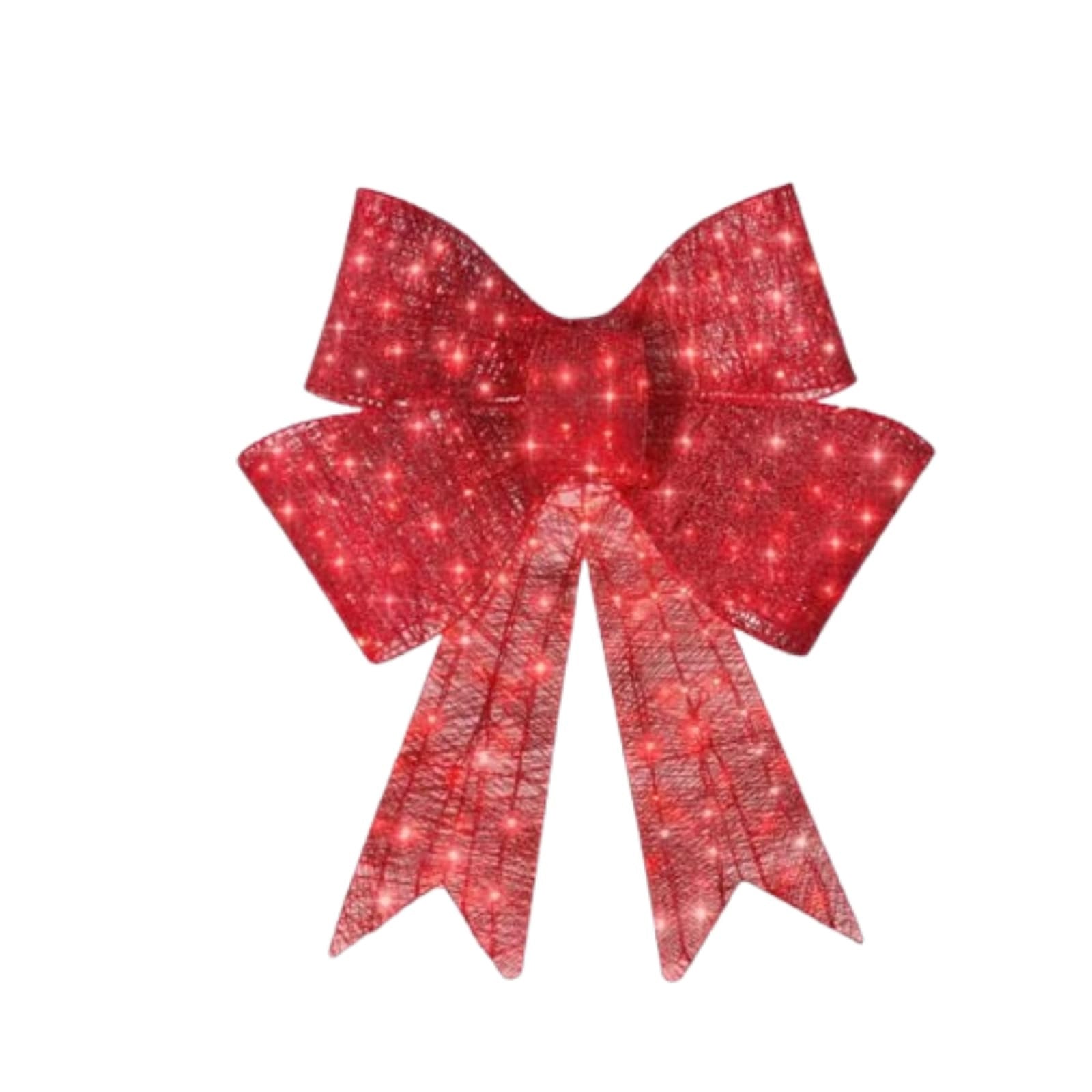 Illuminated red satin Christmas bowknot displayed against a festive background Main image