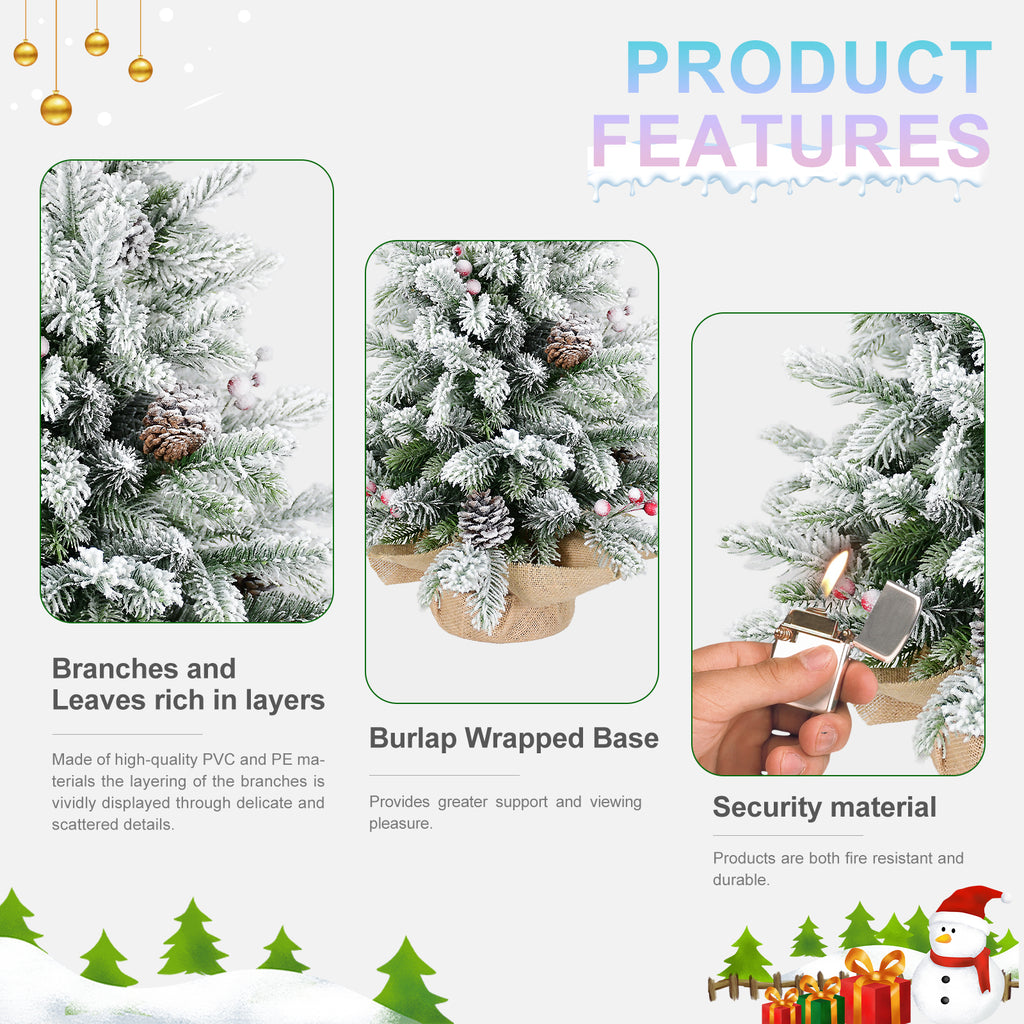 Flocked artificial Christmas tree at 3 feet tall decorated for the holidays