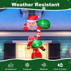 Festive Christmas scene with inflatable Santa Claus spreading holiday cheer