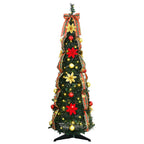 Artificial Christmas tree with LED lights displayed on wooden floor with holiday ambiance