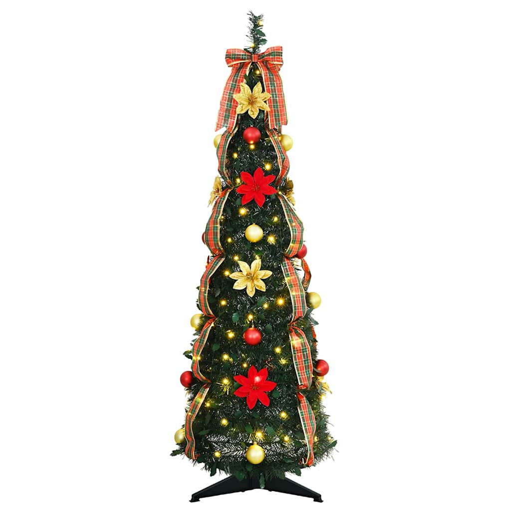 Artificial Christmas tree with LED lights displayed on wooden floor with holiday ambiance