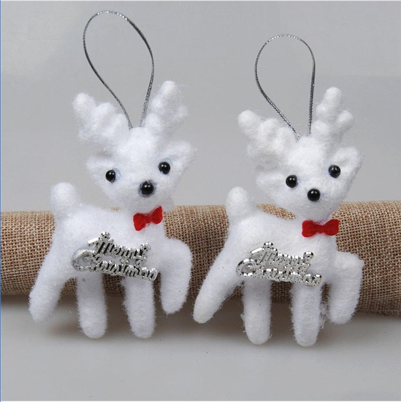 Set of two white fawn pendant ornaments for Christmas tree