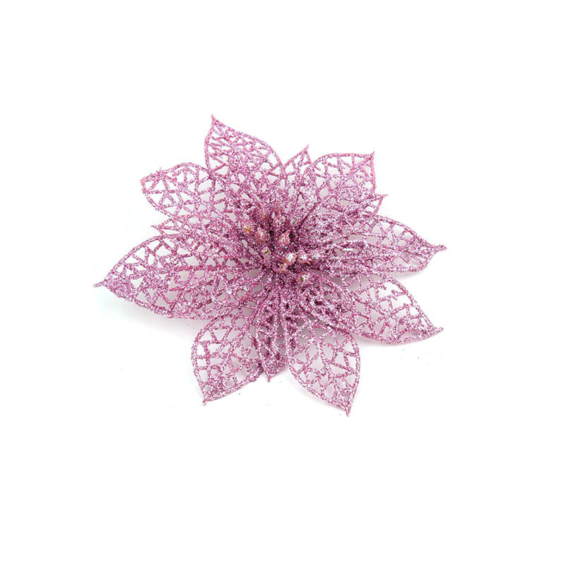 Set of 10 Christmas tree ornaments featuring glittery floral designs