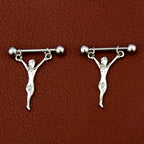 Body jewelry nipple ring with religious Christian symbol