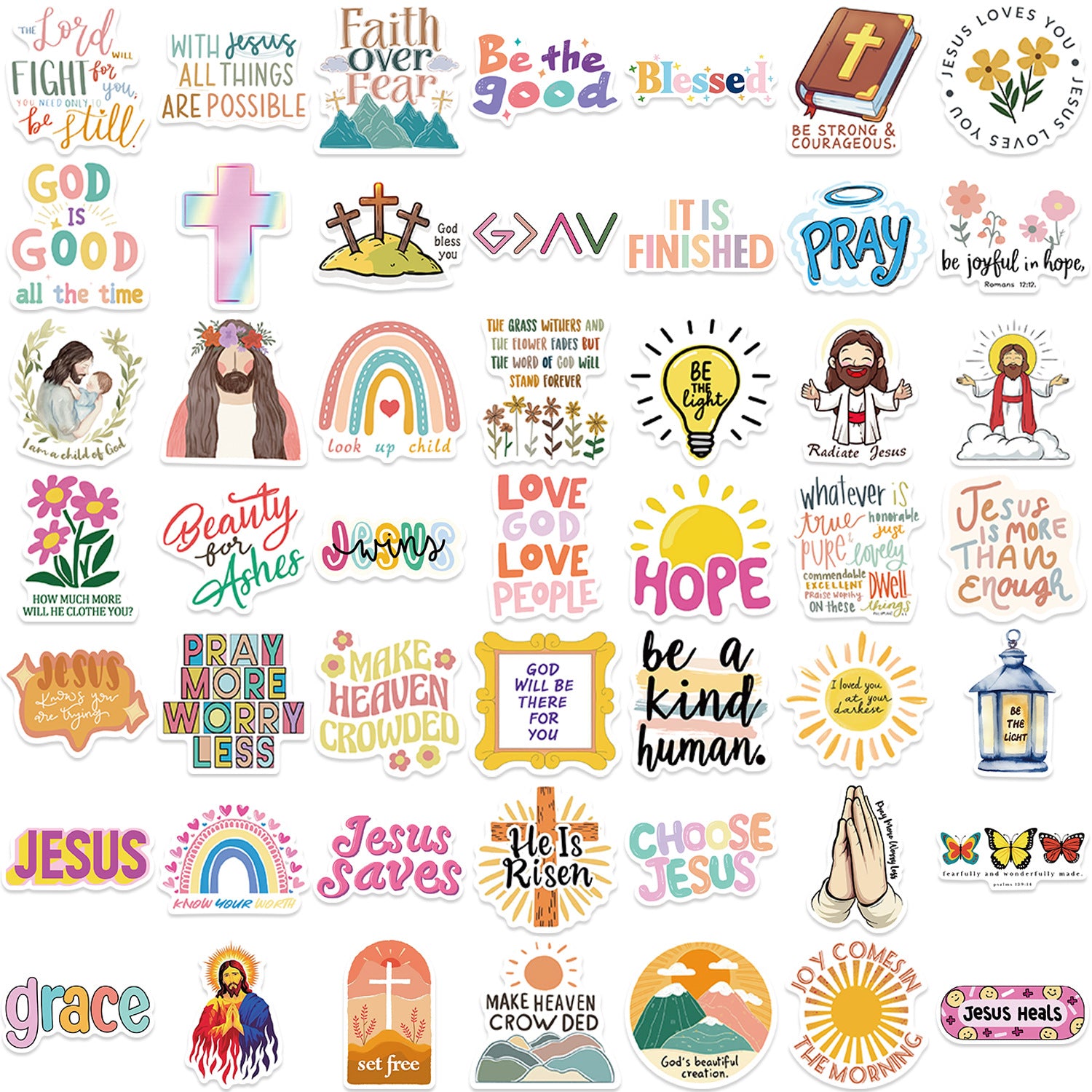 50 pack Jesus stickers with no-glue adhesive for repeated repositioning on multiple surfaces