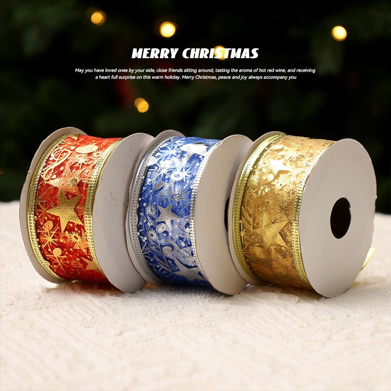 Gold and beige blue fabric ribbon decoration suitable for Christmas trees