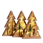 Wooden triangle Christmas ornament with glowing lights featuring Santa Claus design for holiday decorating