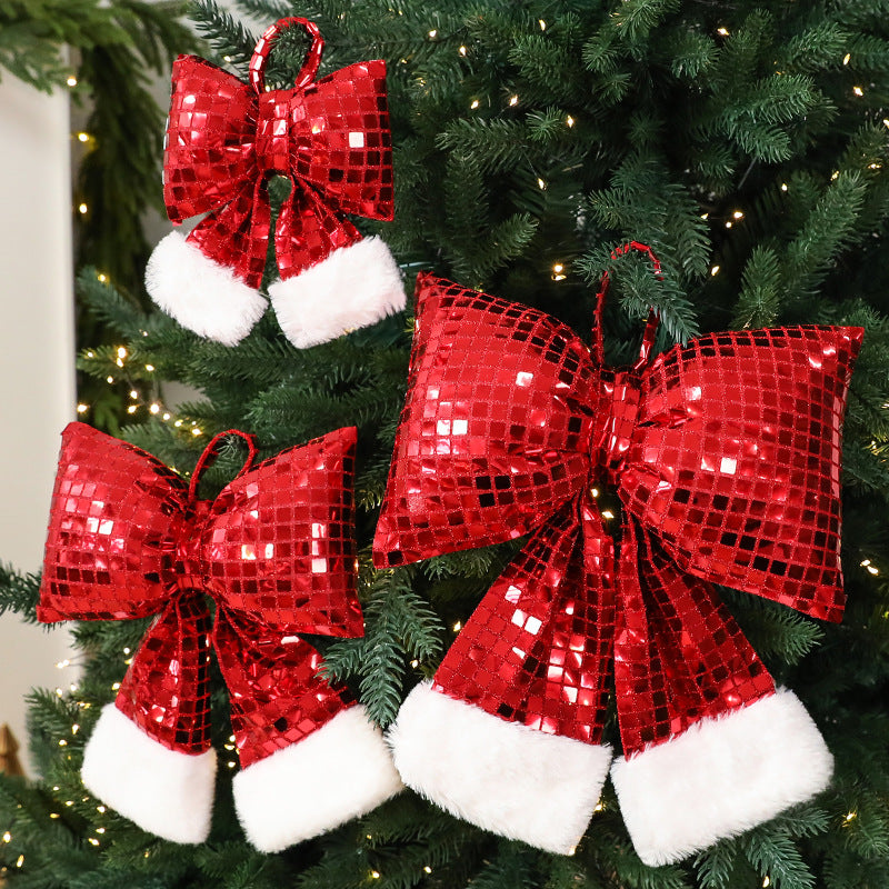 Red paillette medium size festive Christmas tree bow