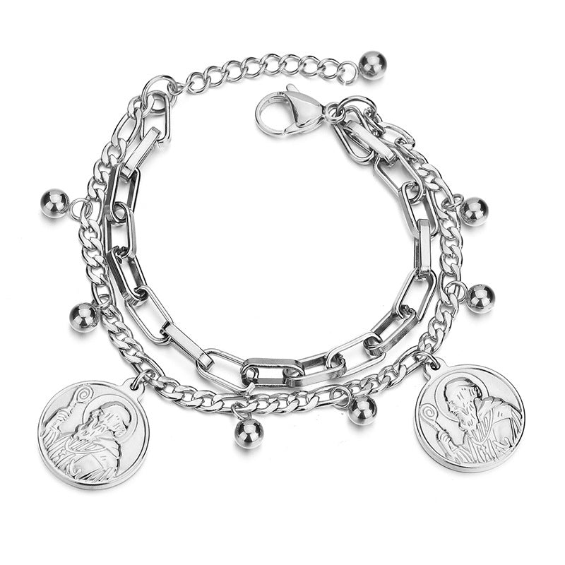 Elegant double-layer stainless steel bracelet with Jesus Head, meaningful Christian gift