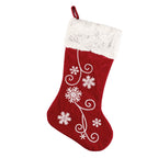 Snowflake embroidered velvet sock pendant displayed as Christmas ornament