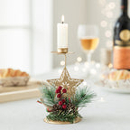 Wrought iron golden candlestick with star motif for Christmas decor