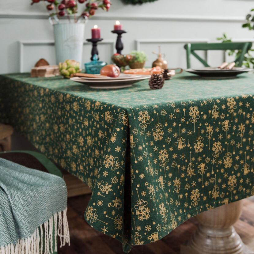 Cotton and linen tablecloth in red and gold for seasonal celebrations