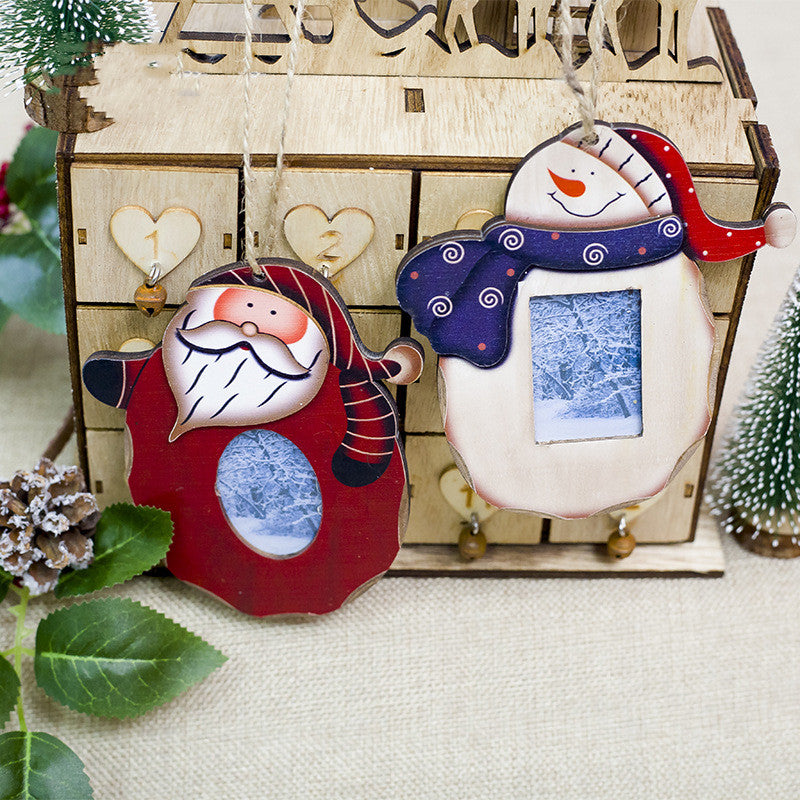 Close-up of painted wooden Christmas pendant detail and texture
