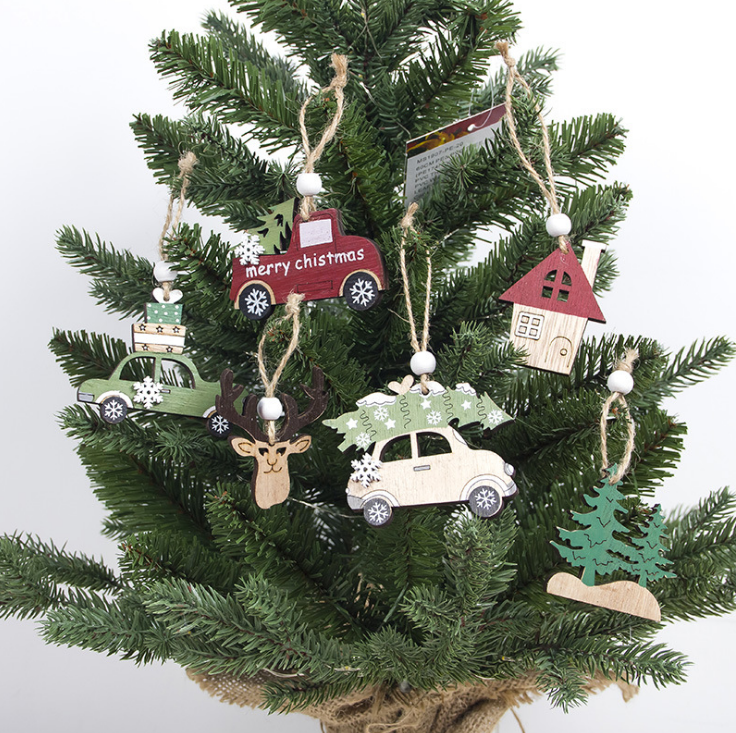 Wooden Christmas decoration pendant showcasing natural wood aesthetic