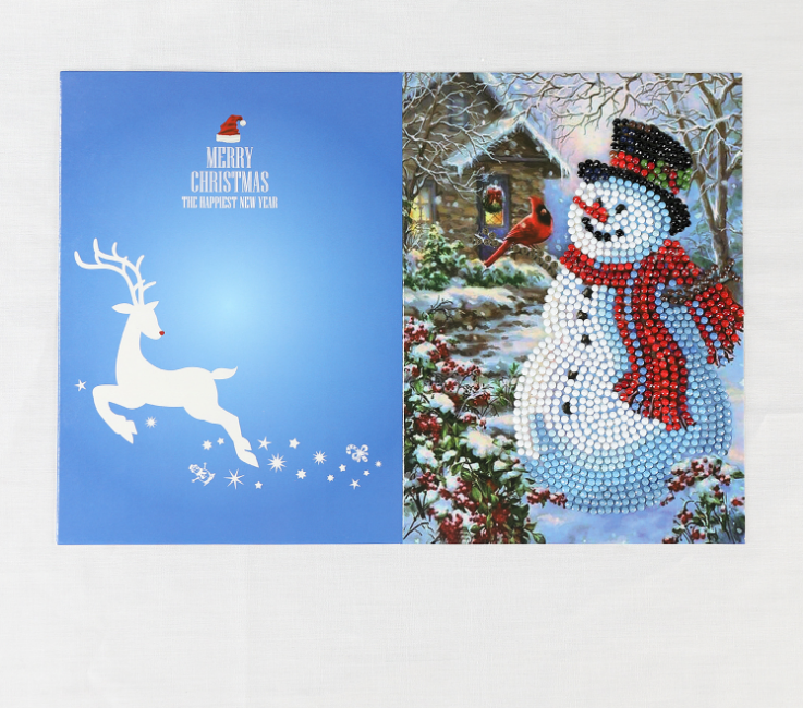 Sparkling Christmas card with diamond painting featuring nativity scene and Christian cross