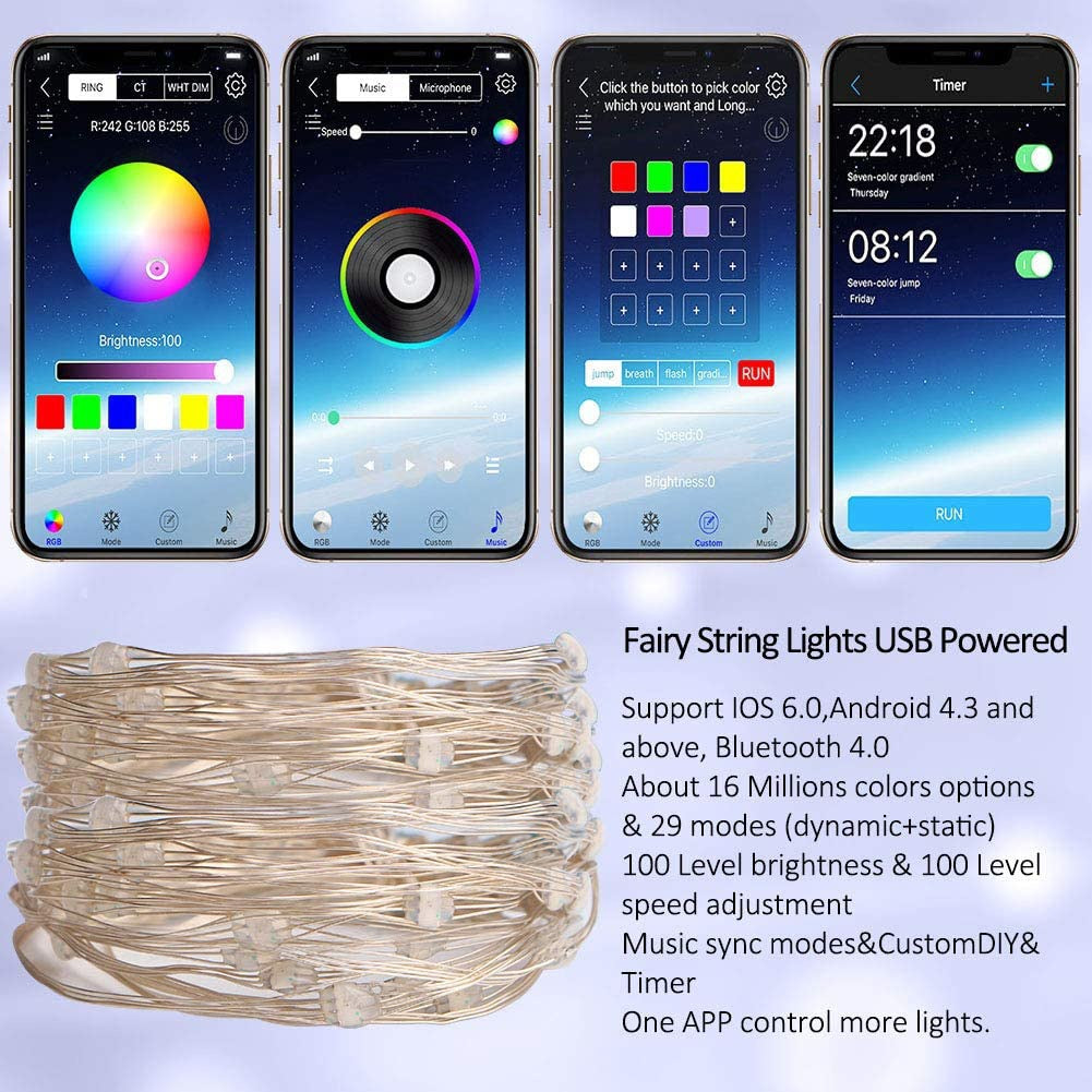 Christmas light string displayed outdoors with remote control nearby
