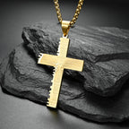 Detailed view of titanium steel double cross pendant - geometry design