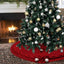 Wine red Christmas tree skirt with festive design for holiday home decor