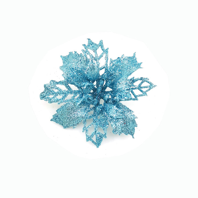 Sparkling red glitter Christmas flower ornament for tree trimming