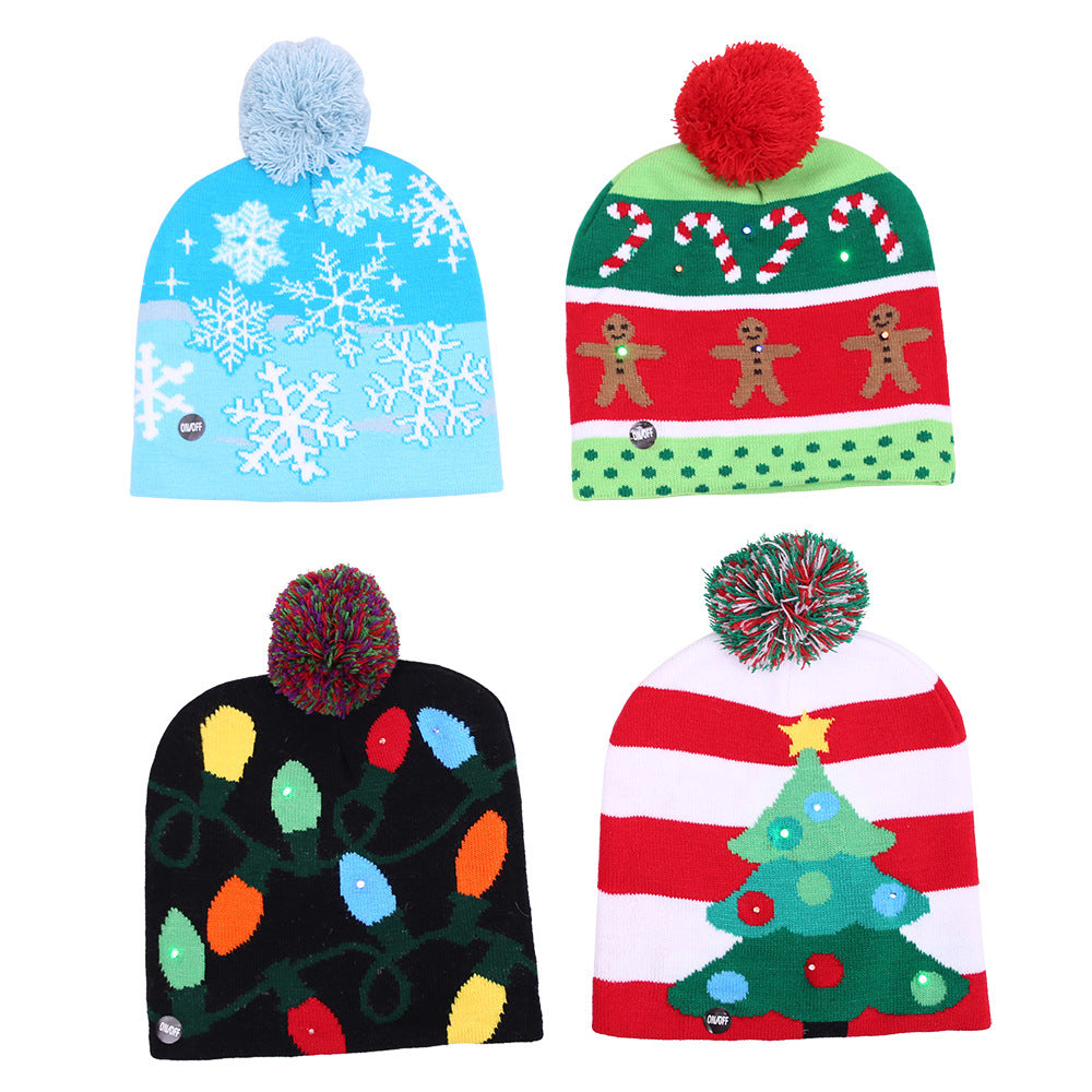 Snowman design knitted Christmas hat with twinkling LED lights