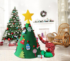Handmade felt three-dimensional Christmas tree craft puzzle for kids on white background