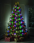 Close-up of LED Christmas string lights illuminating a festive space