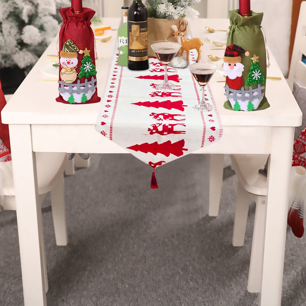 Christmas table runner showcasing festive woodland creature and snowman design