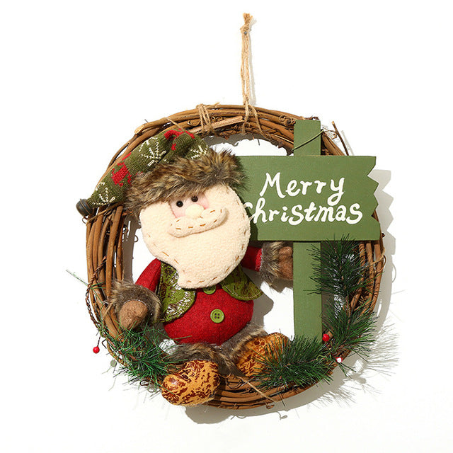 Cozy Christmas wreath decoration with natural rattan base and festive details