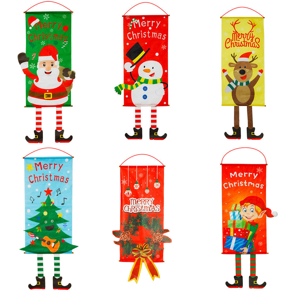 Christmas curtain decoration displaying cheerful holiday motifs for seasonal display