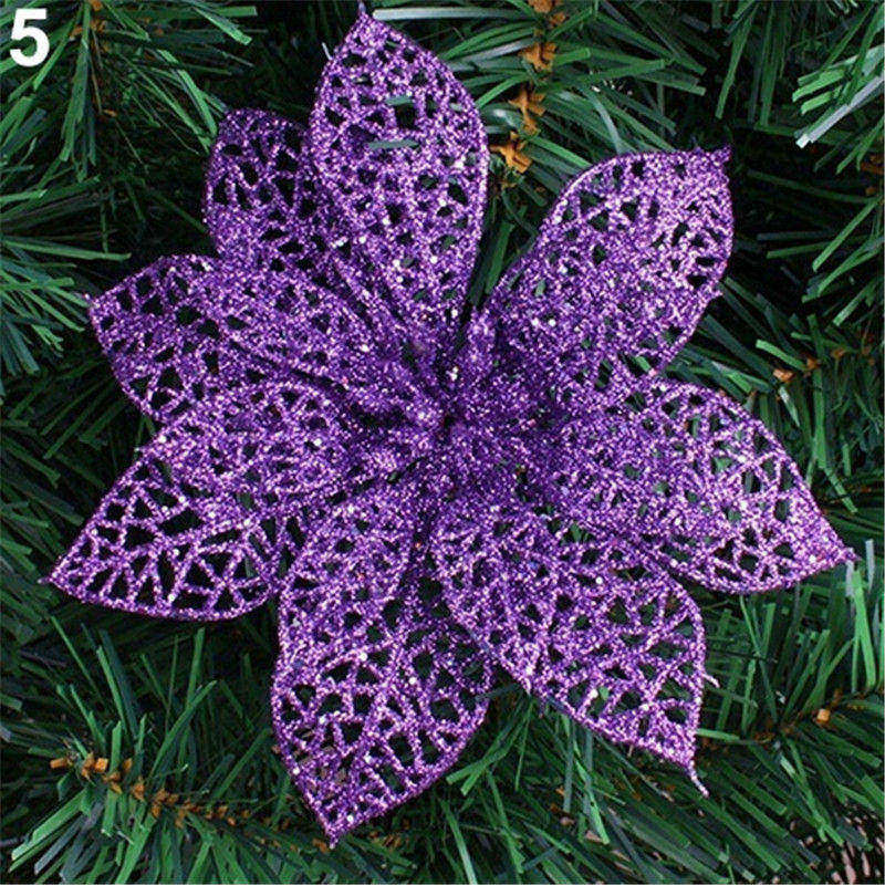 Golden Christmas Glitter Flower Ornament Set in radiant gold tones Main image