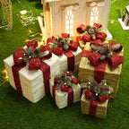 Iron gift boxes with Christmas tree design detail close-up