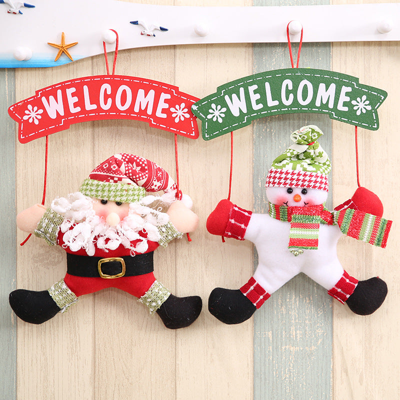 Christmas garland style door hanger in classic holiday red and white colors
