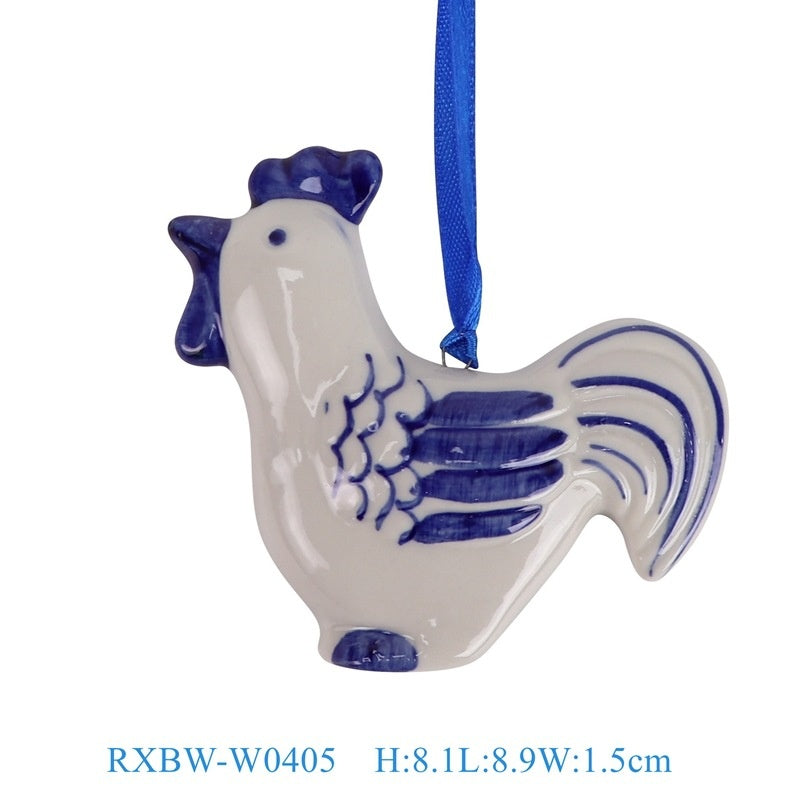 Blue and white porcelain pendant ornament with decorative hanging loop