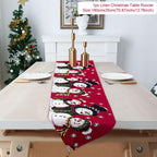 Christmas table runner featuring traditional holiday symbols for seasonal decorating